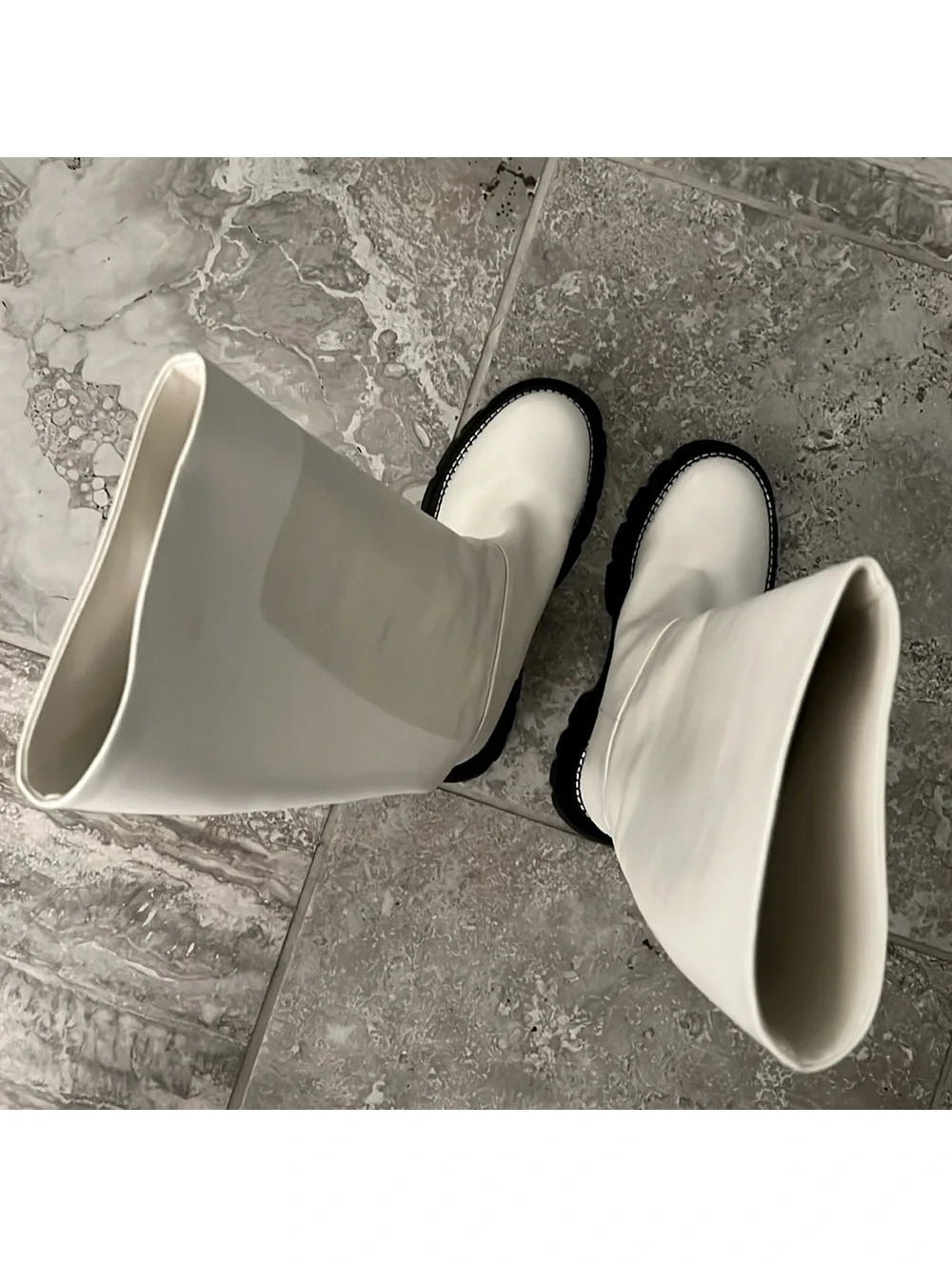 NEW 3.1 Phillip Lim Kate Lug Sole Knee High Boots in Bone/Black, Size 38.5